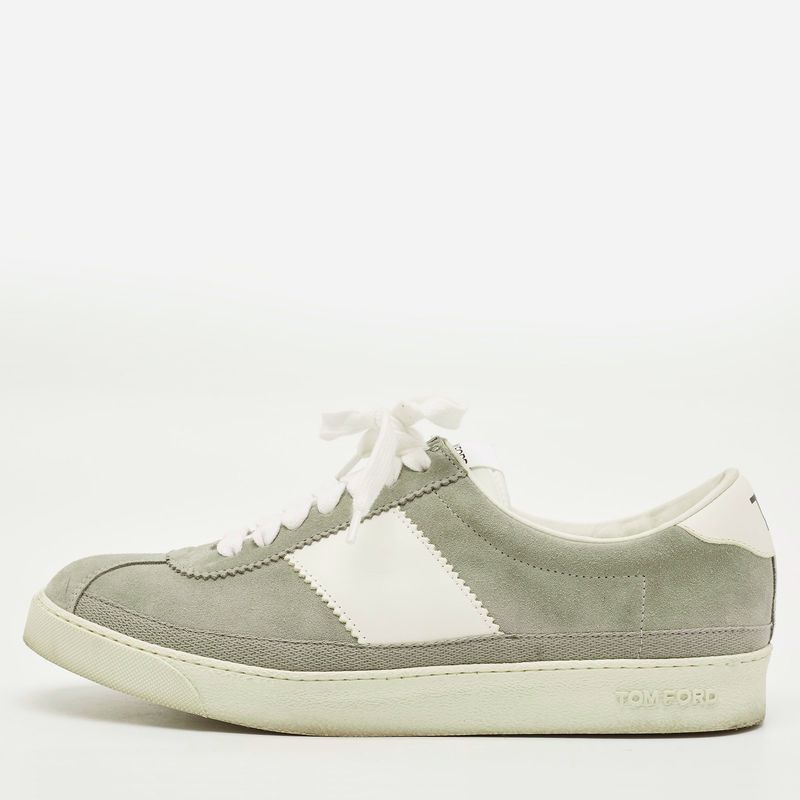 Tom Ford Size 41 Grey/White Leather And Suede Low Top Sneakers